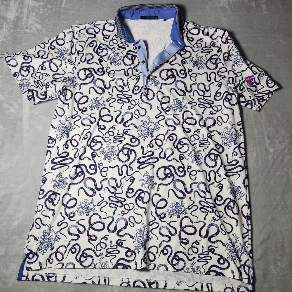Greyson Golf Sea Snakes‎ & Coral Print Polo Shirt Arctic Men's XL